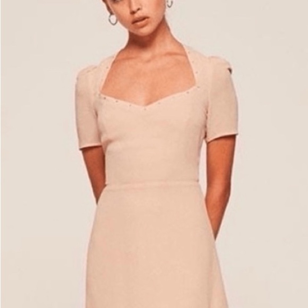 Reformation Selena Mini Dress Fit & Flare Sweetheart Rhinestone Neck Pink SZ 0